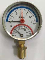 Термоманометр 1/2", 6 бар, 120°C, Ø80 мм, радиальное подключение + клапан
