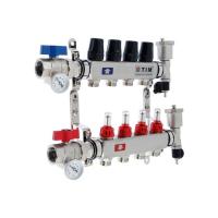 Коллекторная группа TIM KAS5004 с расходомерами, 1", 4 выхода, нержавеющая сталь (полный комплект)
