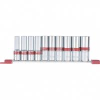 Набор удлинённых торцевых головок matrix 1/2", шестигранные, CrV, 10 штук, 10-22 мм, на планке