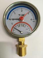 Термоманометр 1/2", 4 бар, 120°C, Ø80 мм, радиальное подключение + клапан