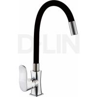 Смеситель для кухни D-lin D155318-1 (гнущийся гусак в чёрном силиконе)