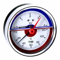 Термоманометр 1/2", 4 бара, 120°C, Ø80 мм, осевое (тыльное) подключение + клапан