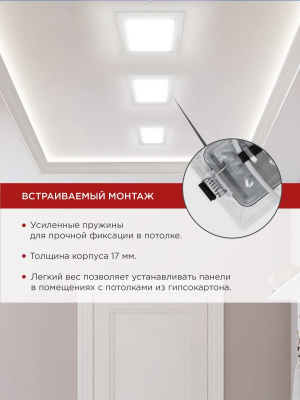 Панель светодиодная IN HOME SLP, 18 Вт, 4000 К, 1260 лм IP40, 220х220х17 мм