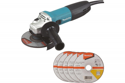 Угловая шлифовальная машина (УШМ) Makita GA5030RX9, в комплекте 5 отрезных дисков 125х1,2 мм