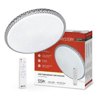 Светильник LED IN HOME COMFORT MYSTERY, 55 Вт, 3000-6500 К, 400х70 мм, 4400 лм, с пультом ДУ