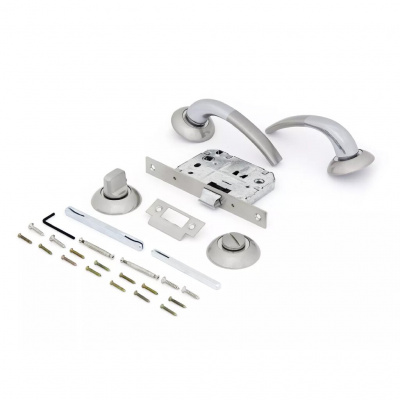 Ручки дверные Фабрика Замков FZ SET07L170BK SN/CP, с защёлкой и вертушкой, матовый никель/хром