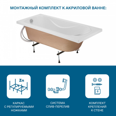 Ванна акриловая Santek "Тенерифе" 170x70 см, экран, каркас, слив-перелив