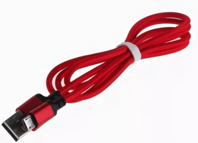 Шнур USB - Micro USB, 1 м, ткань, красный