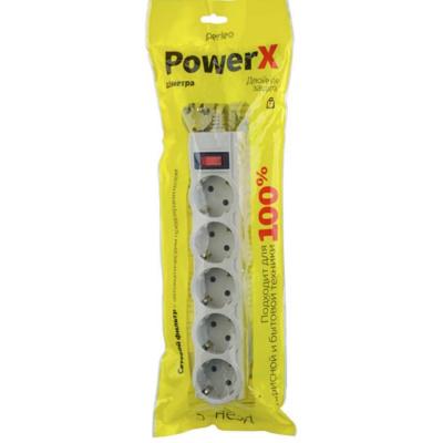 Фильтр сетевой perfeo "POWERX", 5 розеток, 1,8 м, ПВС 3х0,75, серый