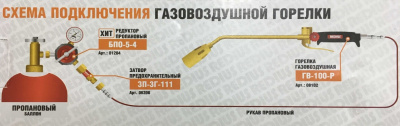 Горелка кровельная газовоздушная, рычажная РЕДИУС ГВ-111-Р, L-950 мм, Ø6/9 мм