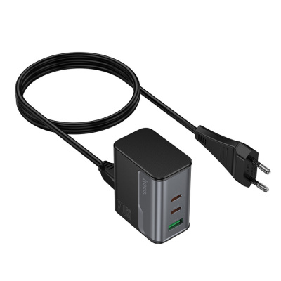 Зарядное устройство сетевое 1хUSB, 2хType-C, 220 В, 70 Вт, чёрное