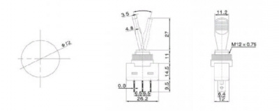 Тумблер ASW-13D, с подсветкой, 24V, 20A (3с)  ON-OFF