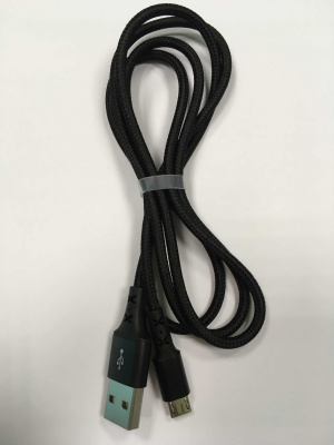 Шнур USB - Micro USB, 1 м, ткань, чёрный