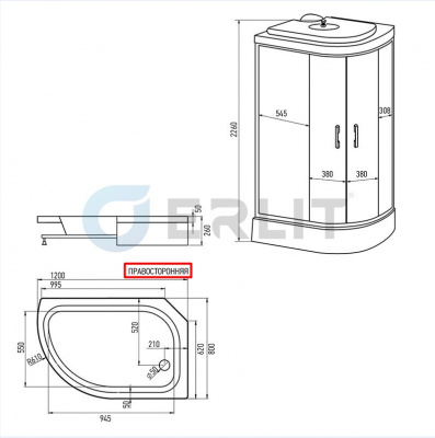 Душевая кабина ERLIT ER351226R-C3-RUS (120х80х226 см)