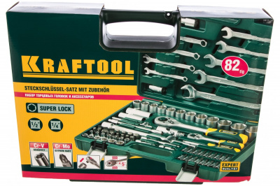 Набор торцевых головок и ключей KRAFTOOL EXPERT QUALITAT SUPER LOCK, 82 предмета