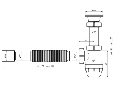 Сифон 1¼"х32 мм, с гибкой трубой 32x32/40 мм