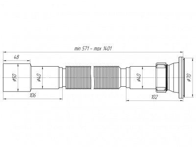 Сифон гофрированный удлинённый 1½"x40/50 мм (571-1401 мм)