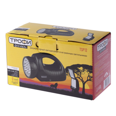 Фонарь-прожектор ТРОФИ LED TSP12, 2 режима (+кемпинг, аккум., 12LED + 18LED, вилка 220В)