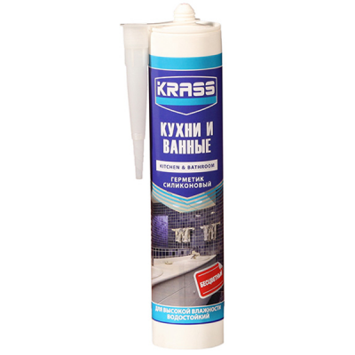 Герметик силиконовый для кухни и ванны KRASS, 300 мл., (белый)