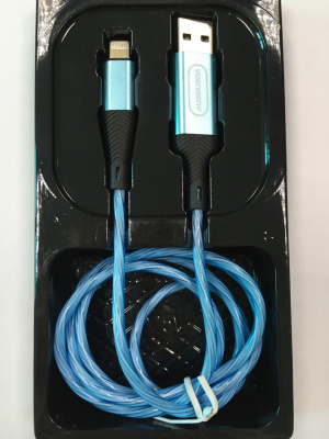 Шнур USB шт. - iPhone шт., 1 м, светящийся, синий