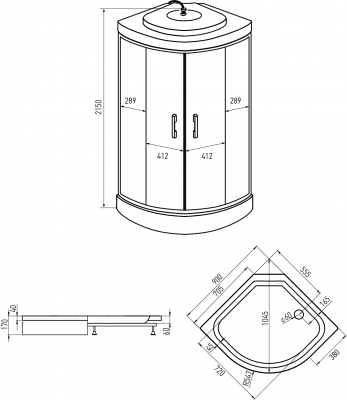 Душевая кабина ERLIT ER3509P-C2-RUS (90x90x215 см)