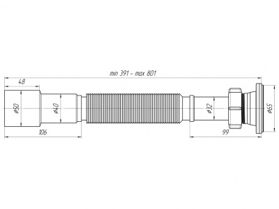 Сифон гофрированный 1¼"x40/50 мм (391-801 мм)