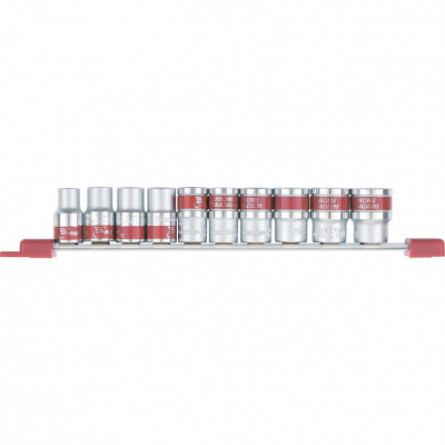 Набор торцевых головок matrix, 1/2", шестигранные, CrV, 10 штук, 10-22 мм, на планке
