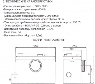 Насос канализационный TIM AM-STP-600 c измельчителем