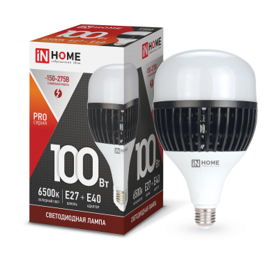 Лампа LED IN HOME HP-PRO, 100 Вт, Е27/Е40, 6500 К, 230 В, 9500 лм