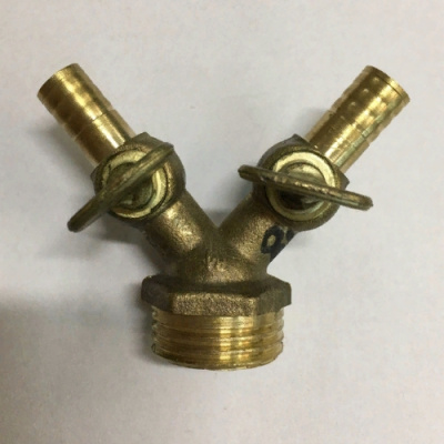 Переходник наружная резьба 1/2" / 2 крана, штуцеры "ёлочка" 8 мм (под хомуты)