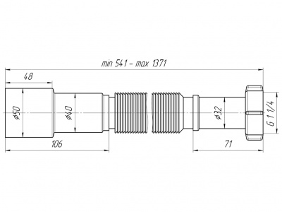 Гофра 1¼"x40/50 мм, удлинённая (541-1371 мм)