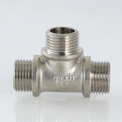 Тройник 1/2", наружные резьбы, латунный, Valtec