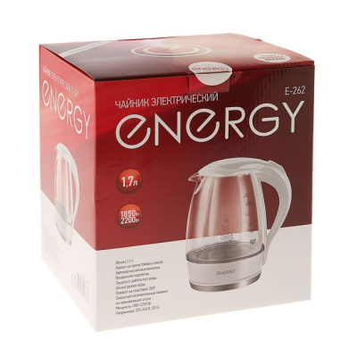 Чайник  стекло ENERGY E-262 белый (1,7л, 2200Вт)