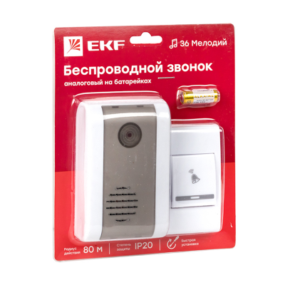 Звонок беспроводной EKF DBB-A-003, 36 мелодий, 80 м, 2xАА