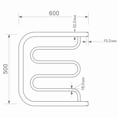 Полотенцесушитель MIXLINE "SIMPLE" PM1, 500x600 мм, нерж., 1", без монтажного комплекта