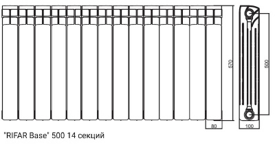 Радиатор биметаллический RIFAR "Base" 500, 14 секций