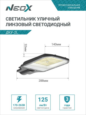 Светильник уличный LED NEOX ДКУ-02L, 50 Вт, 5000 К, 125 лм/Вт, IP65