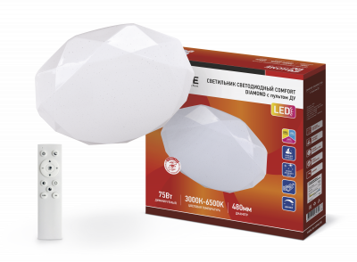 Светильник LED IN HOME COMFORT DIAMOND, 75 Вт, 3000-6500 К, 500х90 мм, 6000 лм, с пультом ДУ