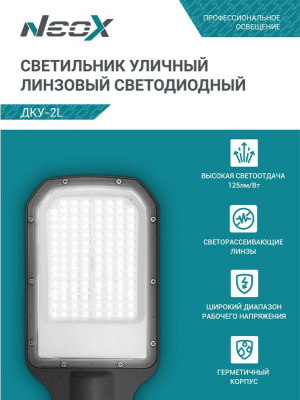 Светильник уличный LED NEOX ДКУ-02L, 70 Вт, 5000 К, 125 лм/Вт, IP65, 8750 лм