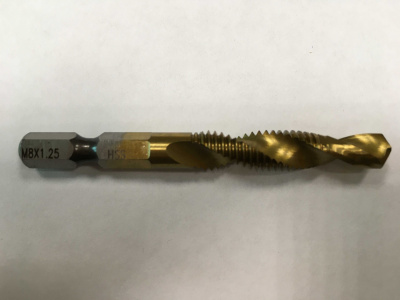 Сверло-метчик HSS M2, Ti покрытие, М8x1.25, максимальная толщина обрабатываемого материала - 4 мм