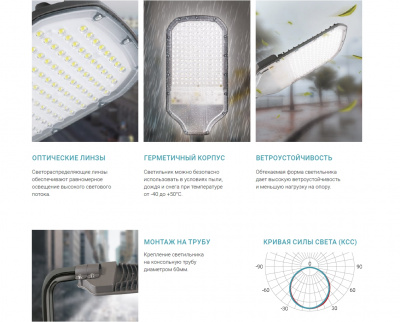 Светильник уличный LED NEOX ДКУ-03, 70 Вт, 5000 К, 9800 лм, IP65, линзованный