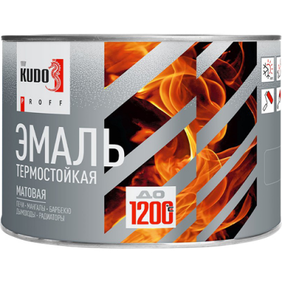 Эмаль KUDO PROFF, термостойкая, чёрная матовая RAL9005, 500 мл