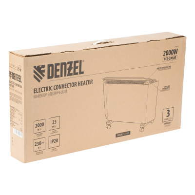 Конвектор DENZEL XCE-2000В, чёрный, 1000 Вт, L-740 мм, колёса, сушилка