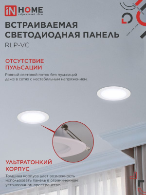 Панель светодиодная IN HOME RLP-VC, 36 Вт, 6500 К, 220 мм, 2880 лм, IP40 (круг)