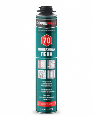 Пена монтажная DoneWell 70 всесезонная пистолетная, 1000 мл