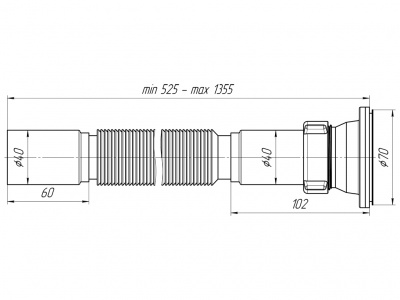 Сифон гофрированный удлинённый 1½"x40 мм (525-1355 мм)